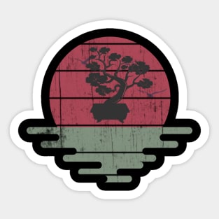 Bonsai Tree Design Japanese Bonsai Tree Sun Retro Sticker